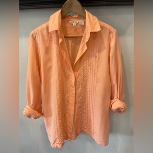 Royal silk Peach silk and cotton washable Button-Up Blouse size L